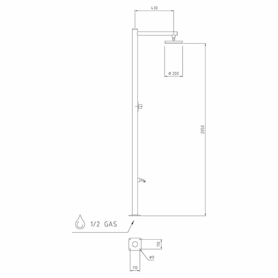 Utedusch i rostfritt stål med kran med tidtagning Tillverkad i Italien - Modeo Viadurini