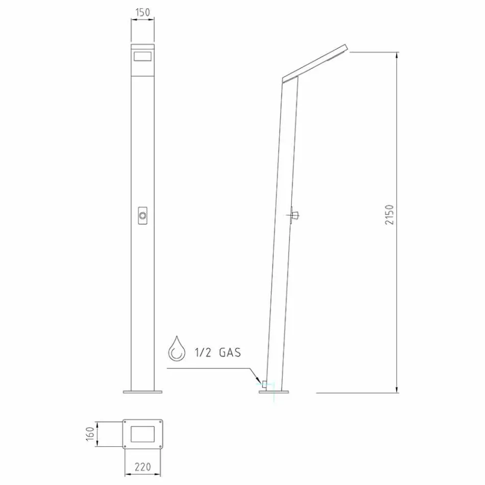 Solar trädgårdsdusch i stål med vattenfallstråle tillverkad i Italien - Werner Viadurini