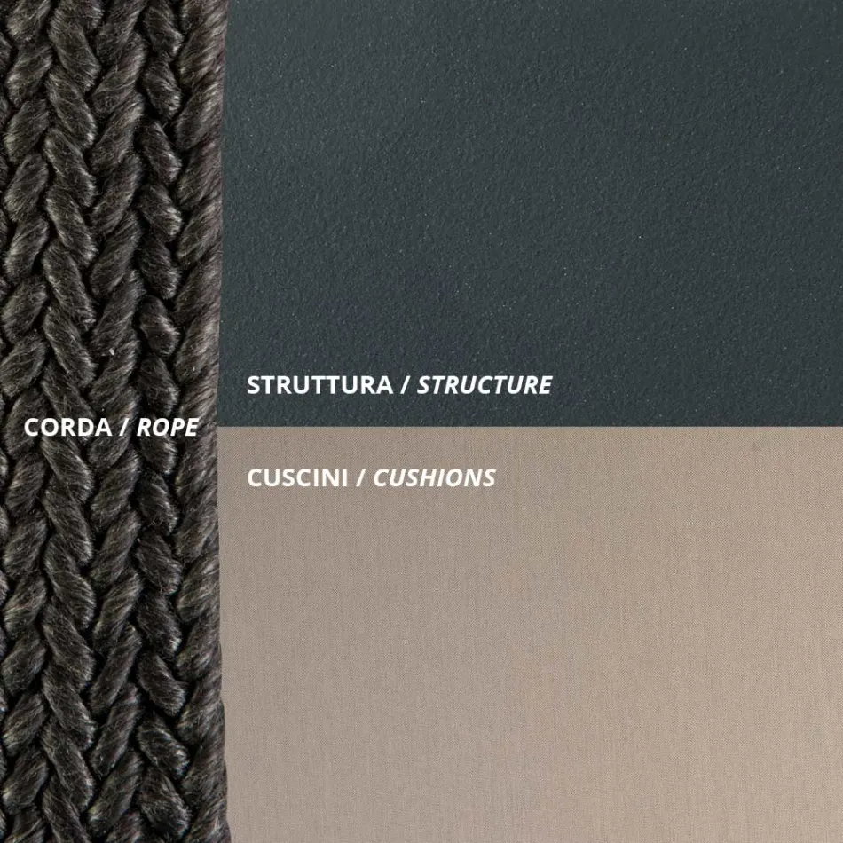 2-sits gungstol i metall och rep med tygsits Tillverkad i Italien - Mari Viadurini