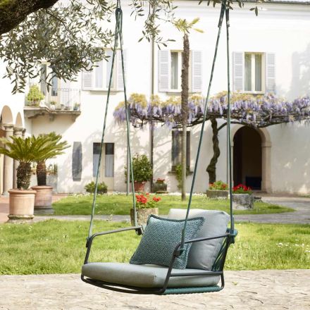 Trädgårdsgunga med sits och ryggstöd i nautiskt rep Made in Italy - Lisafilo Viadurini