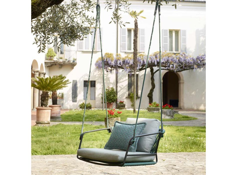 Trädgårdsgunga med sits och ryggstöd i nautiskt rep Made in Italy - Lisafilo Viadurini