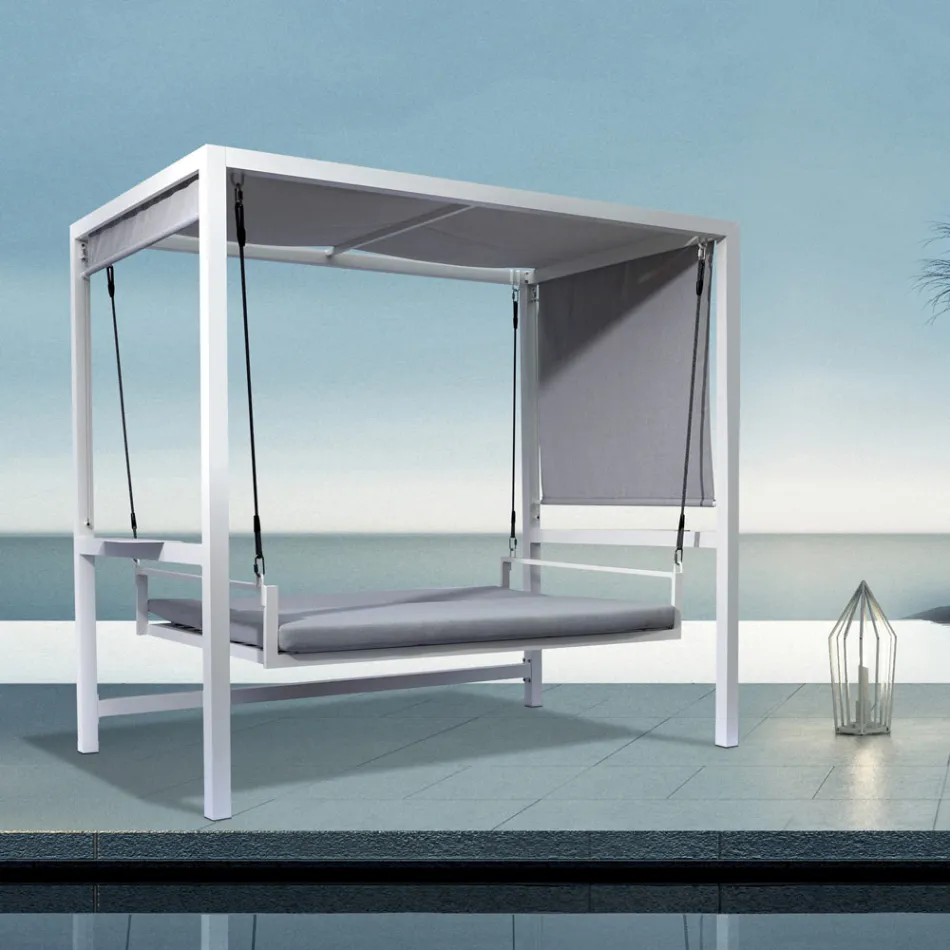 Upphängd trädgårdsgunga gjord av målad aluminium - Broccard Viadurini