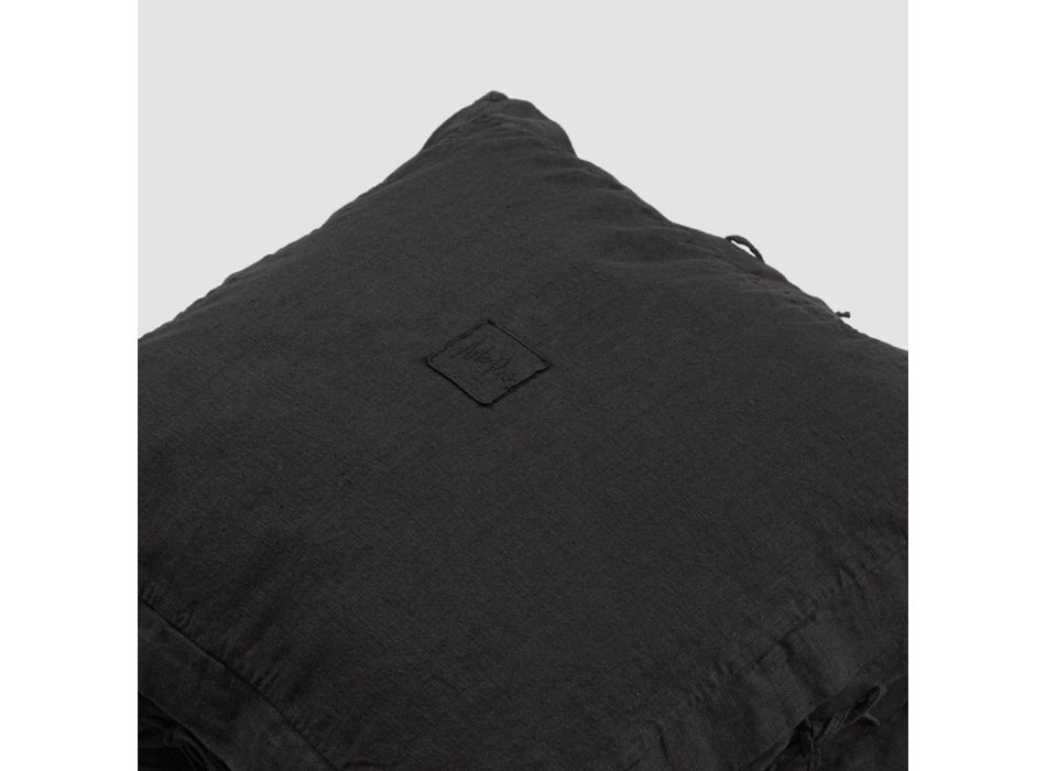 Fyrkantigt kuddfodral i svart tungt linne och spetsar tillverkat i Italien - Matero Viadurini