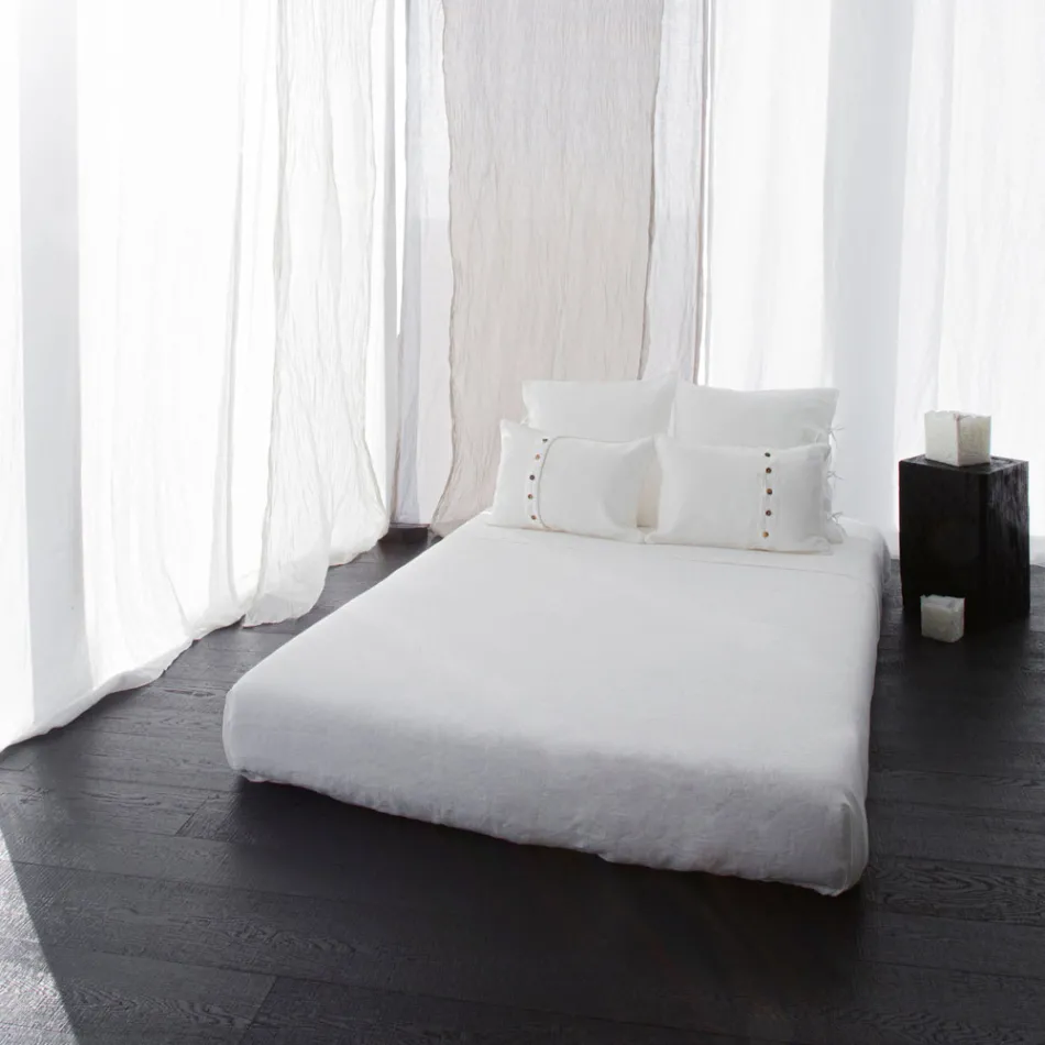 Krita eller retro ljust örngott av linne med fyrkantiga knytband - Prisco Viadurini