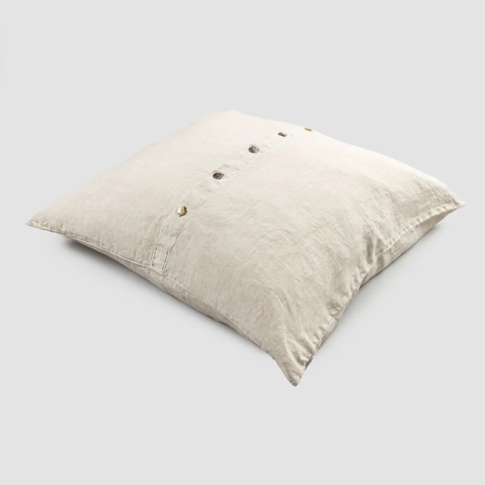 Fyrkantigt örngott i kraftigt linne med Agoya-knappar - Medelhavet Viadurini