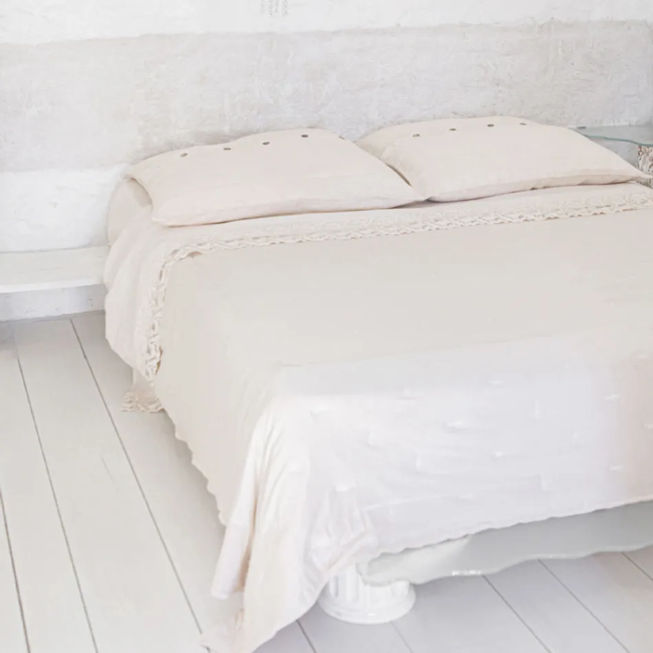 Fyrkantigt örngott i kraftigt linne med Agoya-knappar - Medelhavet Viadurini