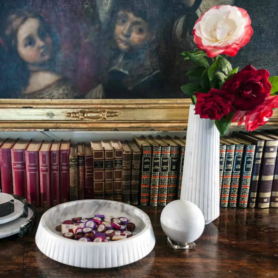 Modern sfär pappersvikt i italiensk satin vit marmor, 2 stycken - sfär Viadurini