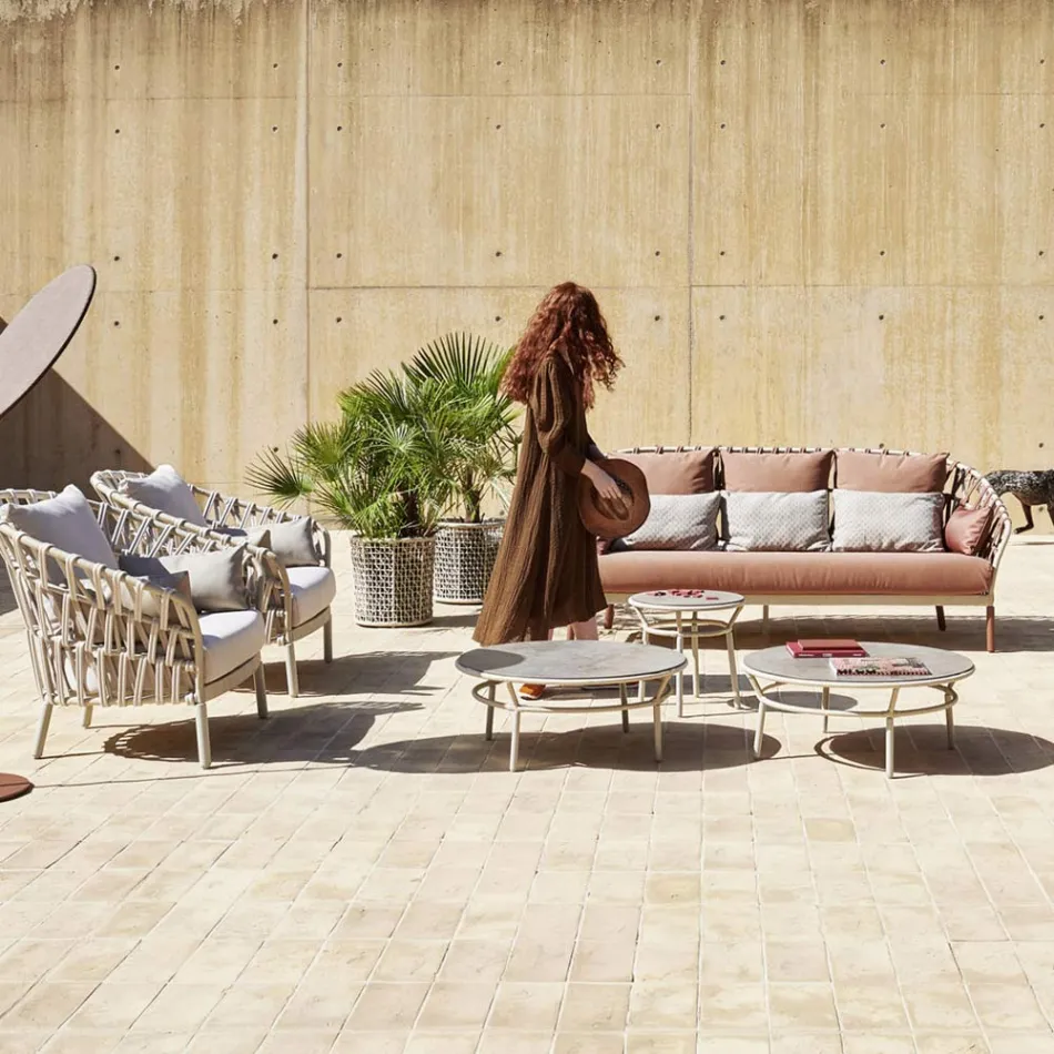 Planteringskärl med aluminiumstruktur och beige väv - Emma av Varaschin Viadurini