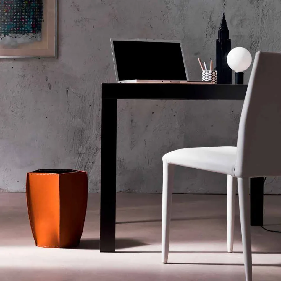 Design papperskorg i regenererat Poligiono läder, tillverkat i Italien Viadurini