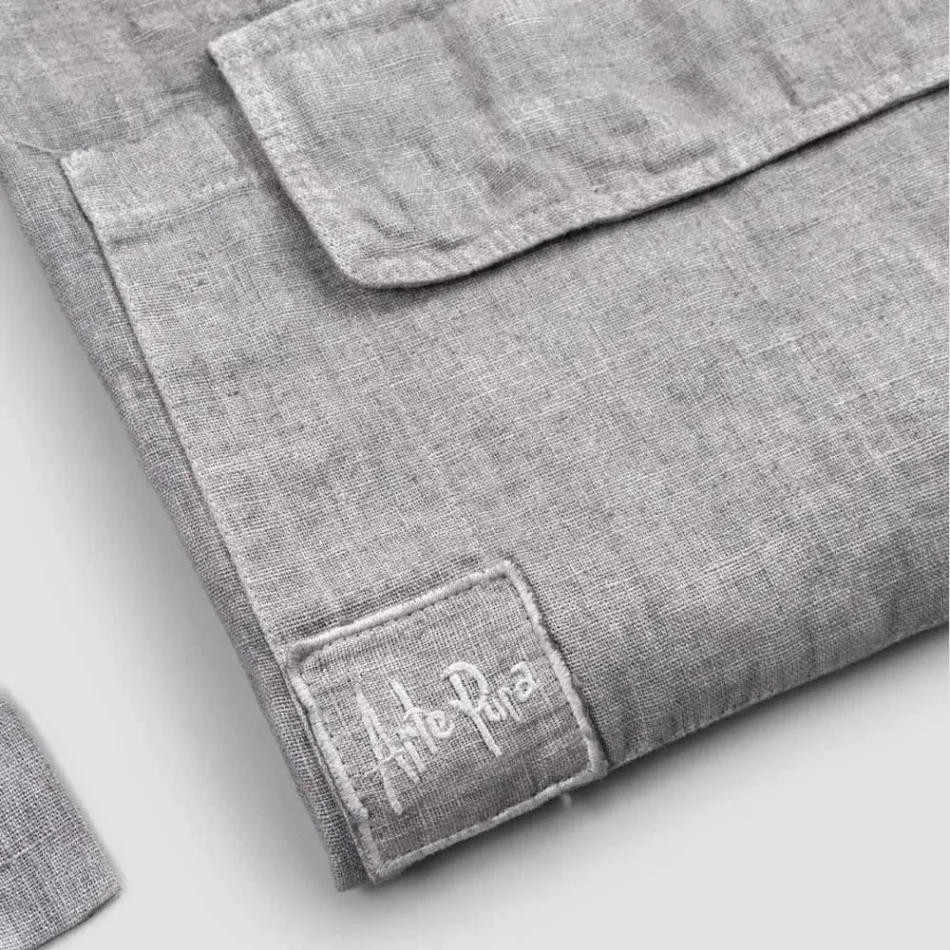 Antracitgrå Linne Köksförkläde Låg modell med ficka - Flick Viadurini