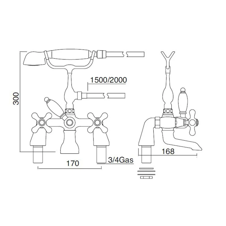 Klassisk badkarsrandgrupp med handdusch i mässing Tillverkad i Italien - Ercolina Viadurini