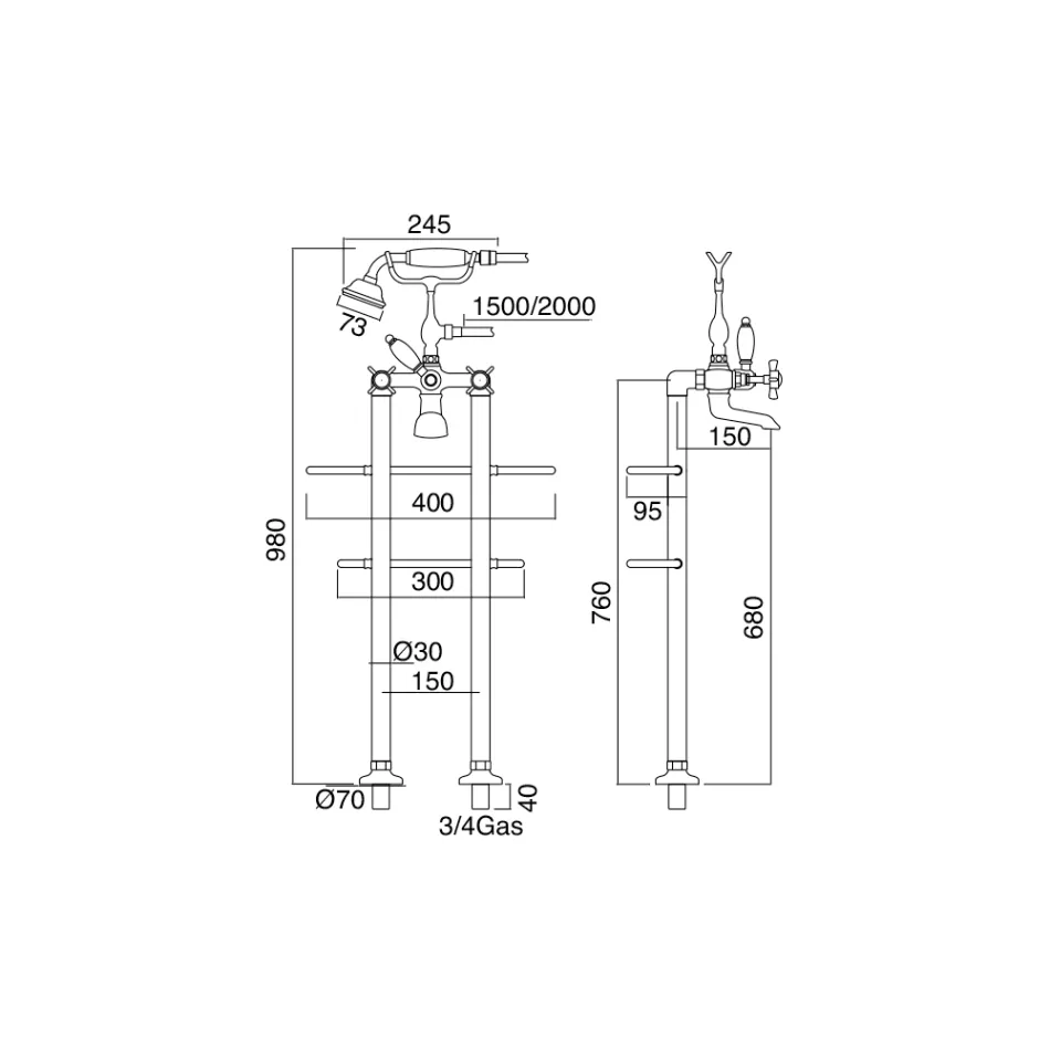 Vintage design golvstående badkarsgrupp i mässing tillverkad i Italien - Katerina Viadurini