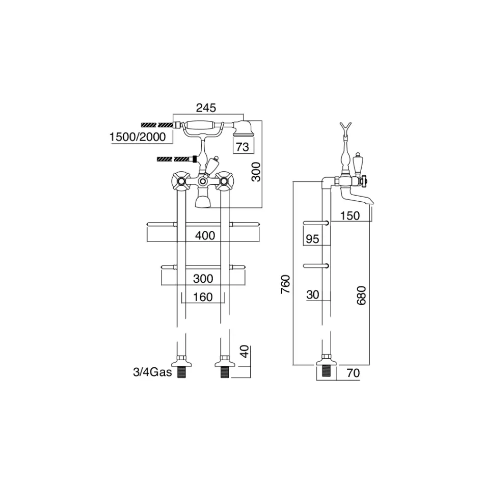 Golvstående badkarsenhet med handdukstork och handdusch Tillverkad i Italien - Turin Viadurini