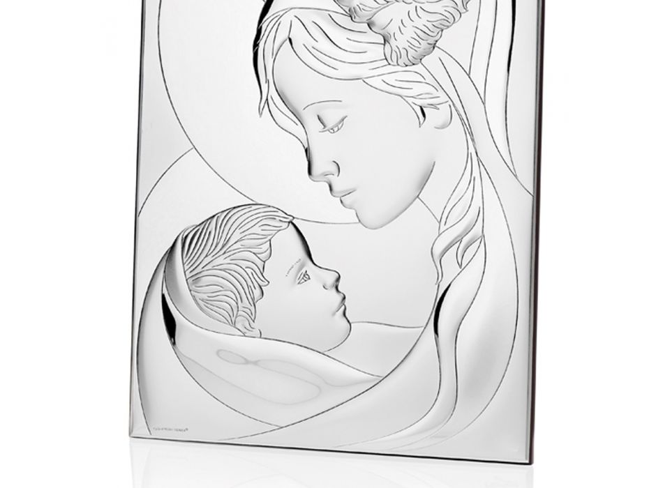 Holy Family Silver Icon Vertikal bordsdesign 2 storlekar - Famisca Viadurini