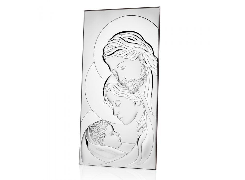 Holy Family Silver Icon Vertikal bordsdesign 2 storlekar - Famisca Viadurini