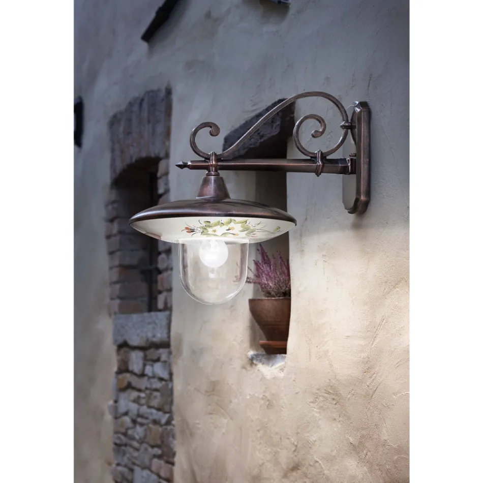 Trädgårdsvägglampa i svart aluminium handmålade blommor - latin Viadurini