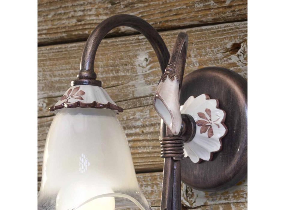 Vägglampa Antik metall, keramik och glas blommönster - Vicenza Viadurini