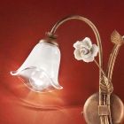 Vägglampa 2 lampor i järn och glas med ros i keramik - Siena Viadurini