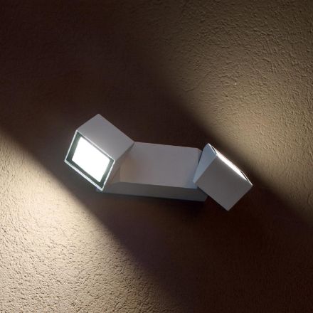 Vägglampa utomhus 2 lampor i vit aluminium och glas - Malek Viadurini