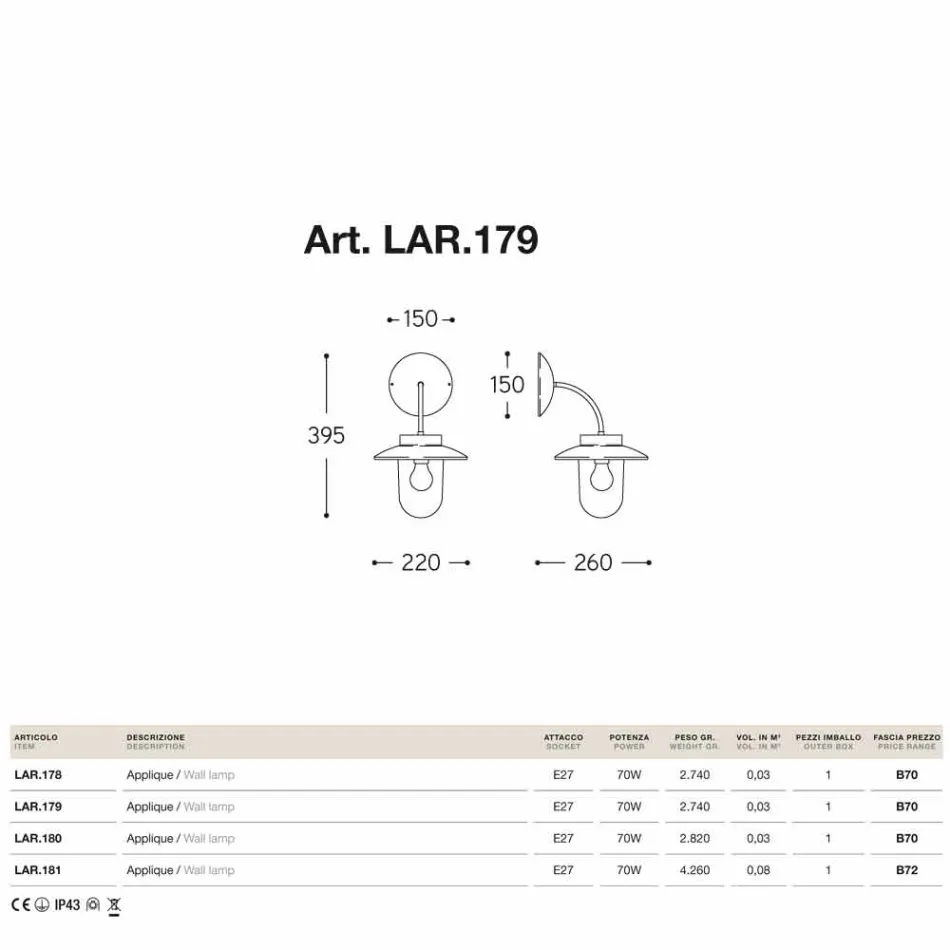 Vägglampa La Traviata koppar, glas, antik mässing Viadurini