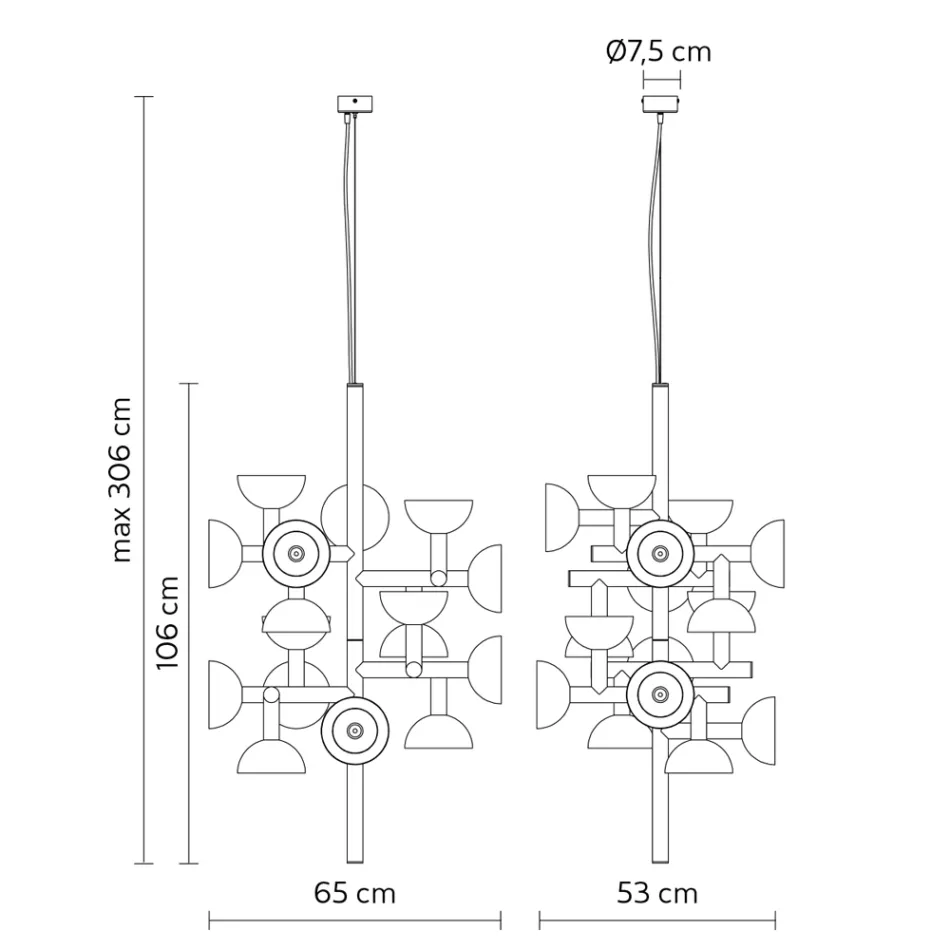 Hänglampa 16 lampor Design i vit eller svart -Celio Aluminium Viadurini