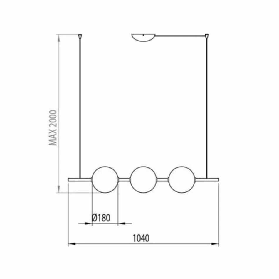 Upphängningslampa 3 lampor i mässing och glas 2 ytor - Alma av Il Fanale Viadurini