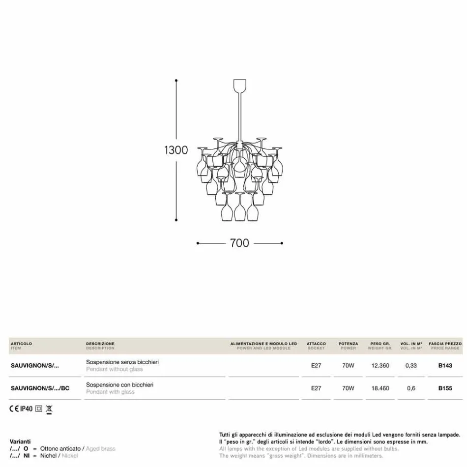 taklampa 30 glas upp och Sauvignon Viadurini