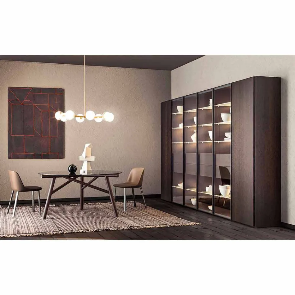 Upphängningslampa 8 lampor i naturligt mässing och glas - Molecola av Il Fanale Viadurini