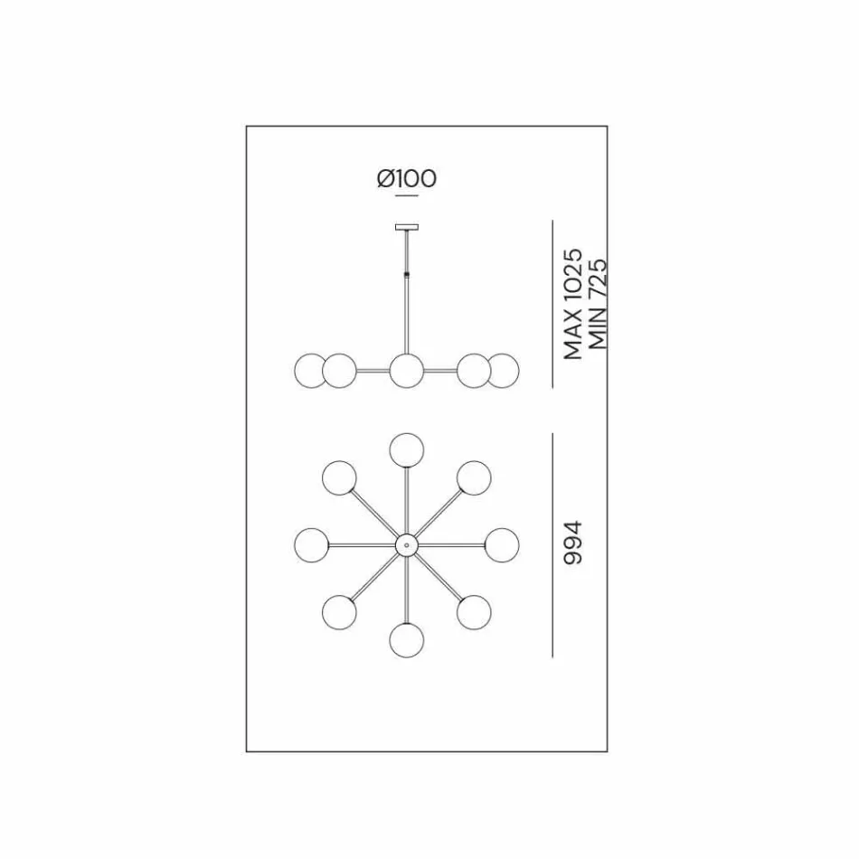 Upphängningslampa 8 lampor i naturligt mässing och glas - Molecola av Il Fanale Viadurini