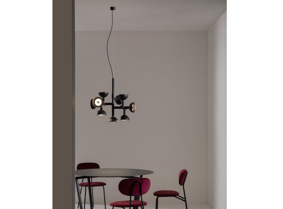 Hänglampa 9 lampor Design i vit eller svart aluminium - Celio Viadurini
