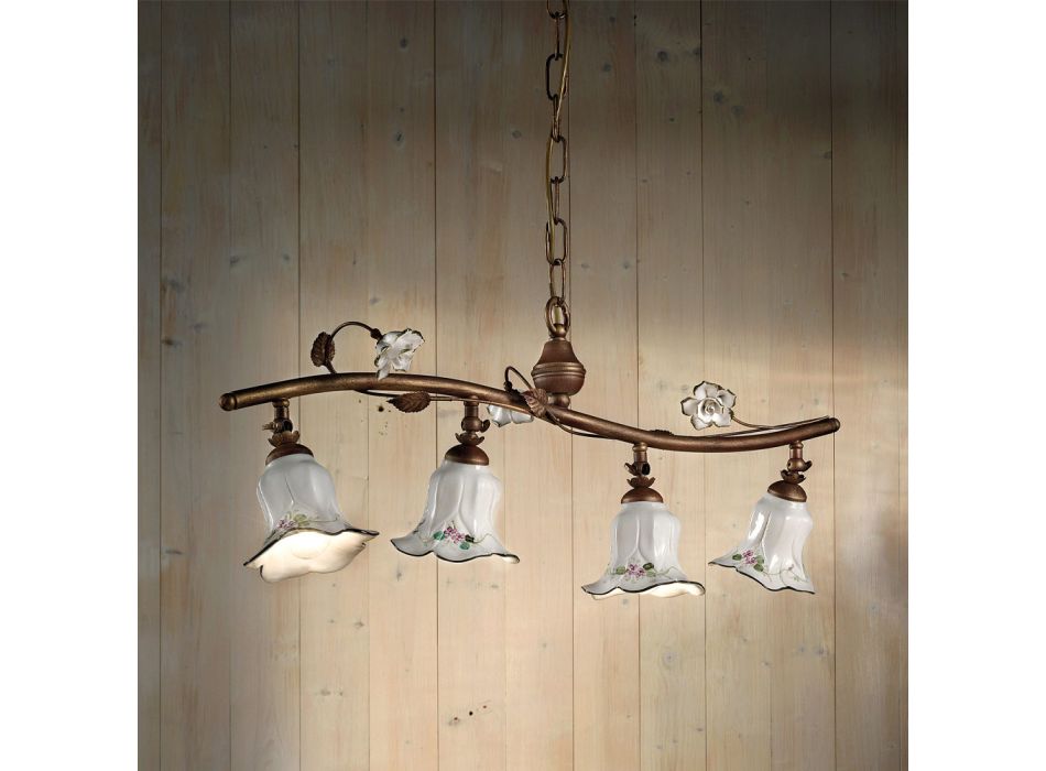 4 lampor upphängningslampa i handgjord keramisk rosdekor - Pisa Viadurini