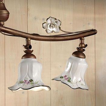 4 lampor upphängningslampa i handgjord keramisk rosdekor - Pisa