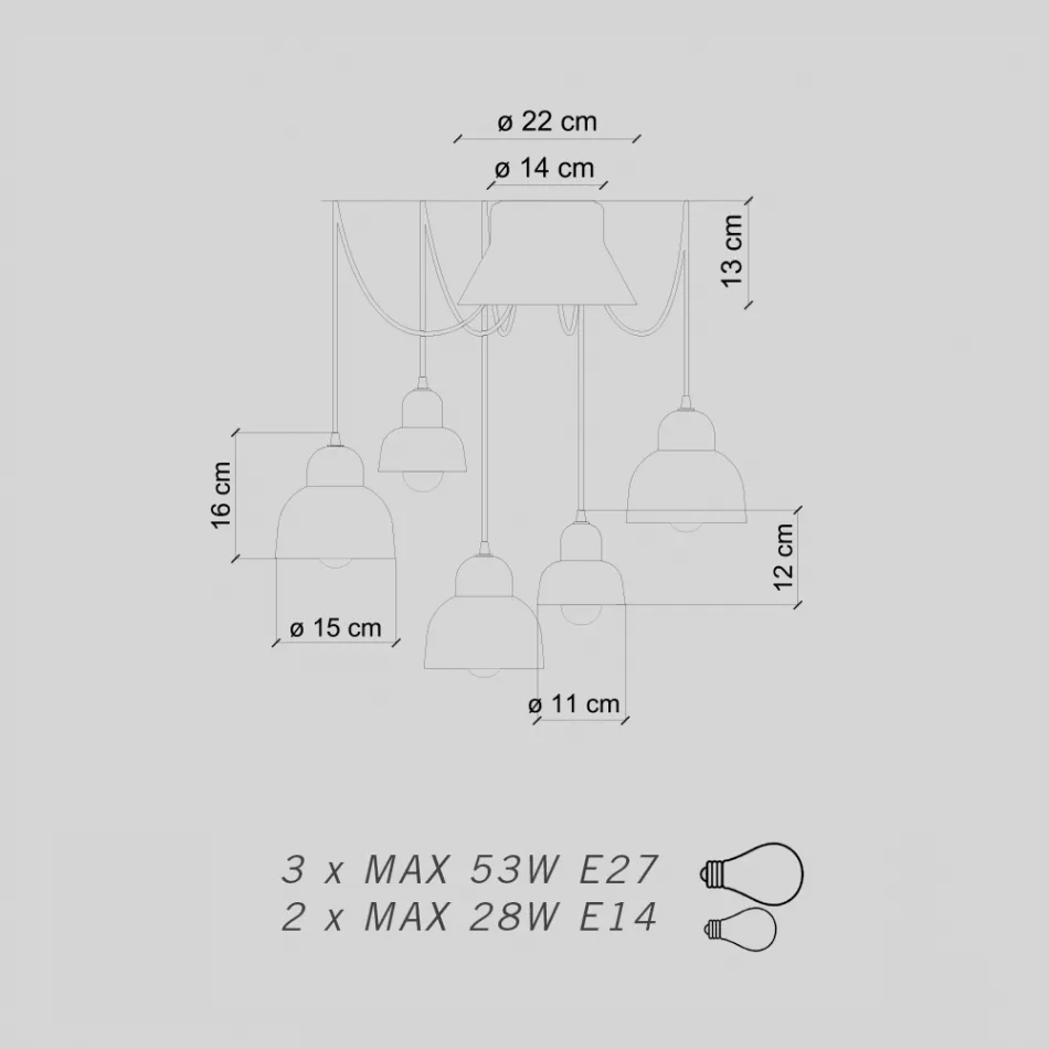 Pendellampa med 5 färgade element tillverkad i Italien - Berimbau Viadurini