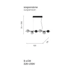 Hänglampa med 6 lampor i metall och modernt blåst glas - Birga Viadurini