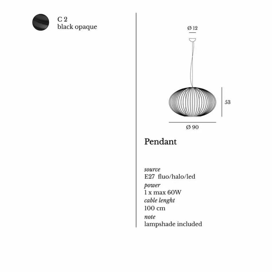 Taklampa målat stål, Ø90xh.53xl.cavo100cm, Joy Viadurini