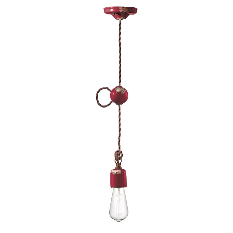 Industrial Artisan Upphängningslampa i järn och keramik - Vintage Viadurini