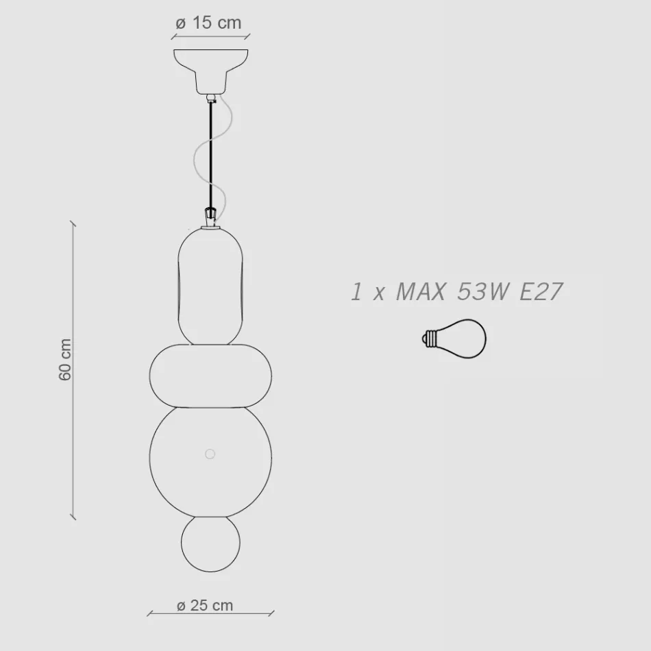 Upphängningslampa med 3 element av olika former tillverkad i Italien - Bumbum Viadurini