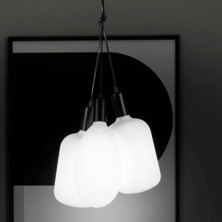 Upphängningslampa med 3 lampor i metall och keramiskt glas Tillverkad i Italien - Speak Viadurini