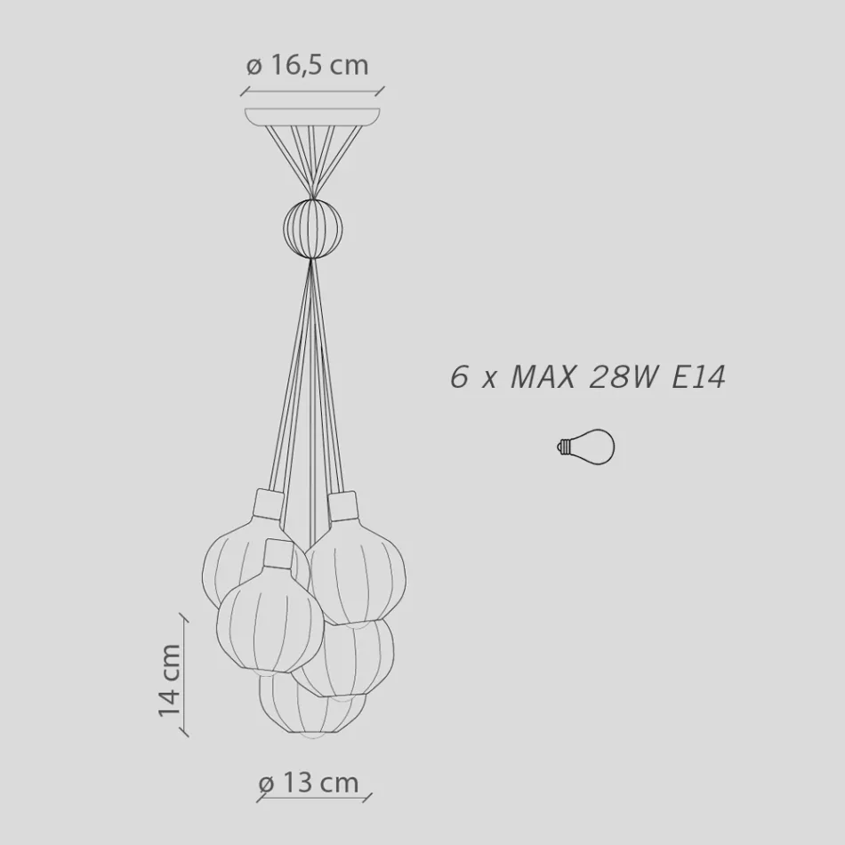 Upphängningslampa med 6 element i keramik och glas Tillverkad i Italien - Afoxe Viadurini