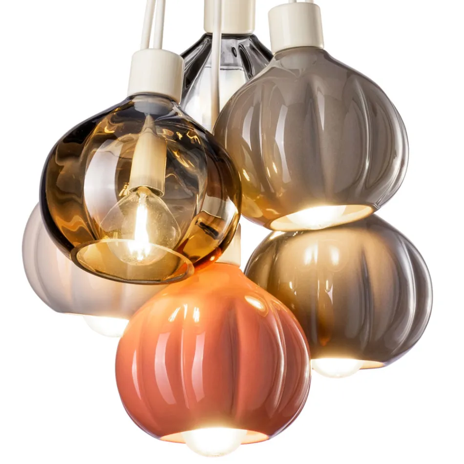 Upphängningslampa med 6 element i keramik och glas Tillverkad i Italien - Afoxe Viadurini
