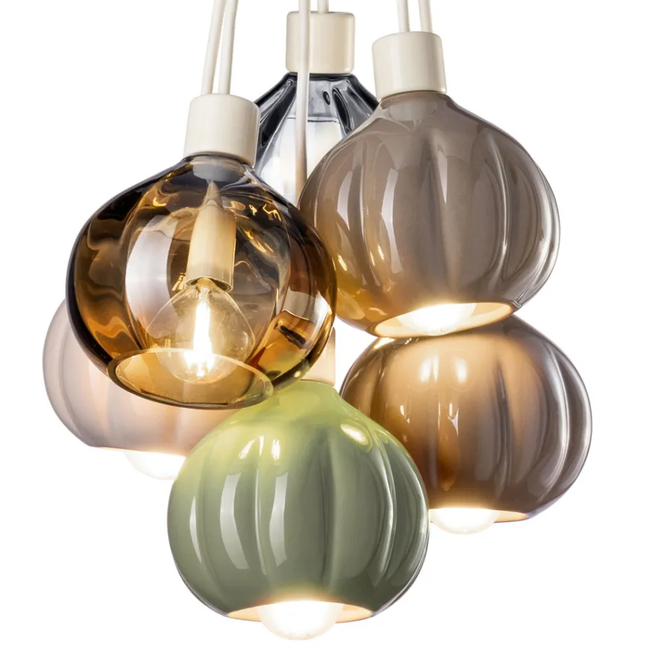 Upphängningslampa med 6 element i keramik och glas Tillverkad i Italien - Afoxe Viadurini