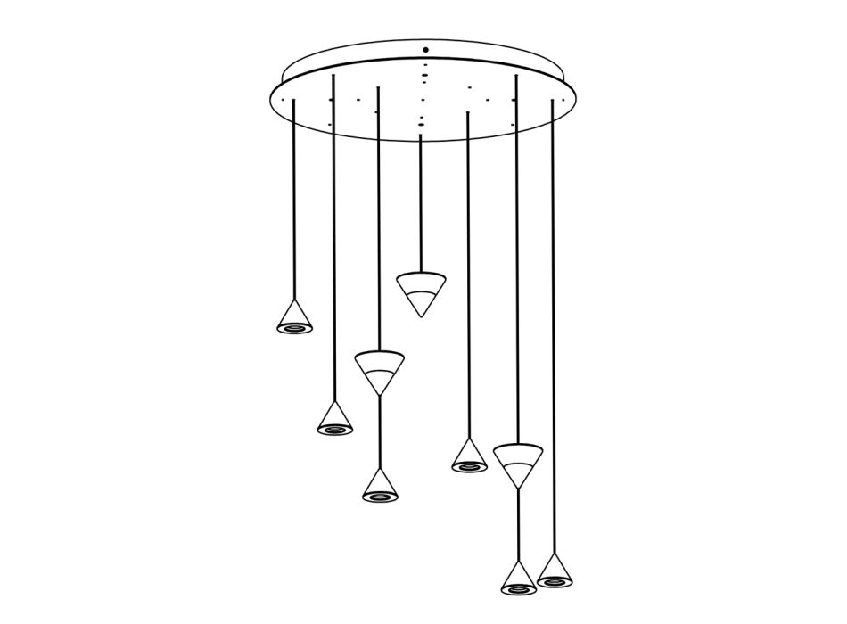 Design Upphängningslampa 5 eller 7 Ljus Svart Aluminiumtråd - Mercado Viadurini