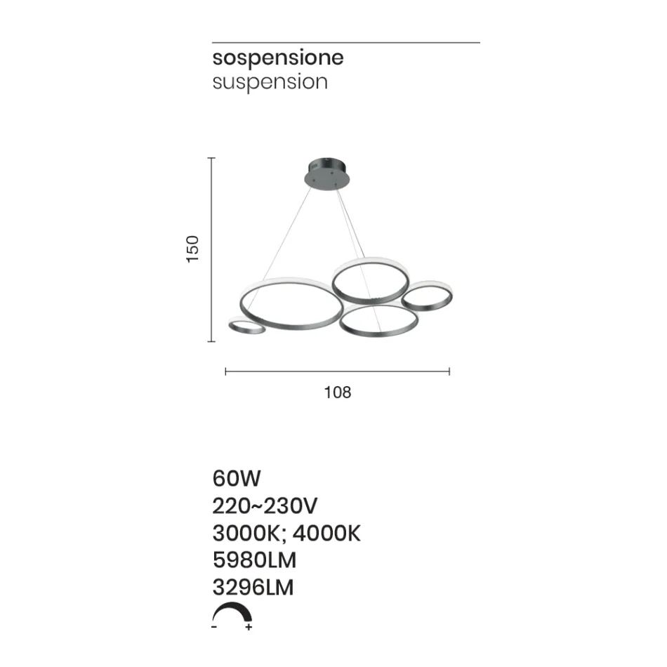 Design Hänglampa för vardagsrum i silver eller guldmetall - Olimpo Viadurini