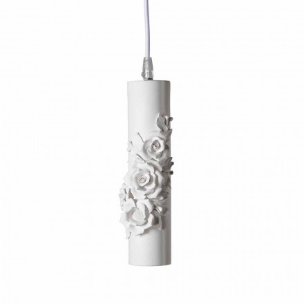 Upphängningslampa i matt vit keramik med dekorativa blommor - Revolution Viadurini
