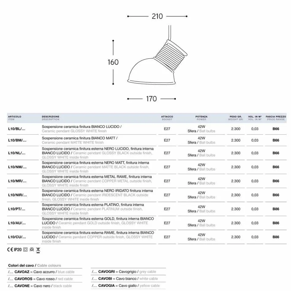 Lampa keramisk suspension Den Lustri 10 Aldo Bernardi Viadurini