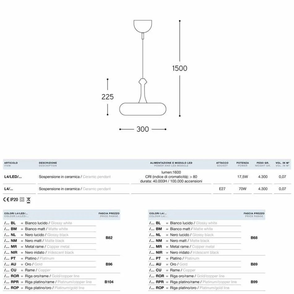 Upphängnings lampa keramisk glasyr 4 av Aldo Bernardi Viadurini