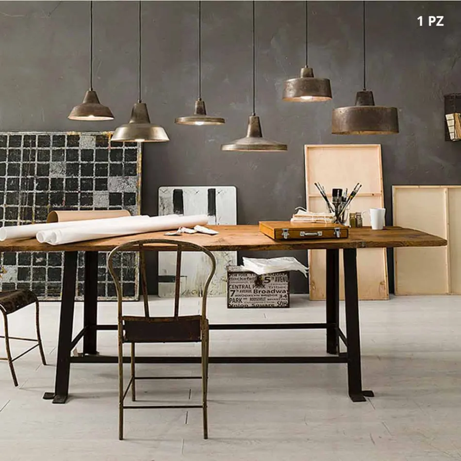 Lampa antik järn suspension bell Virginia Il Fanale Viadurini