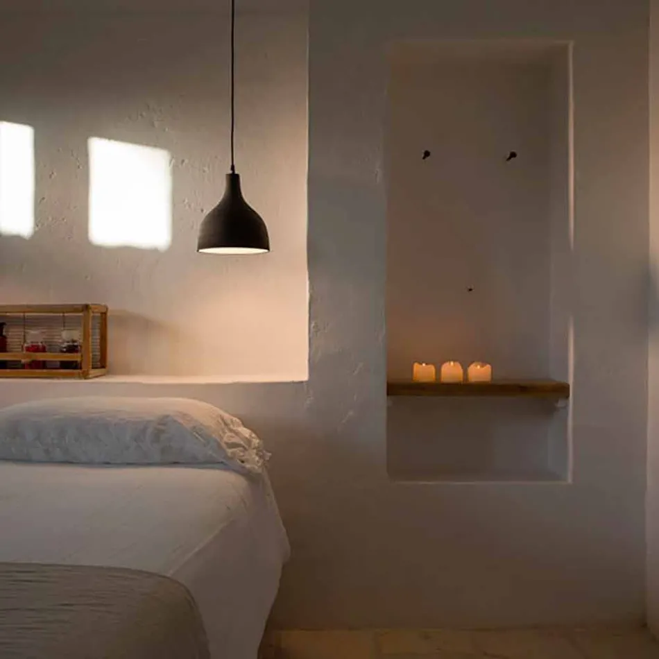 Upphängningslampa i antracit stengods och vit interiör emalj design - Edmondo Viadurini