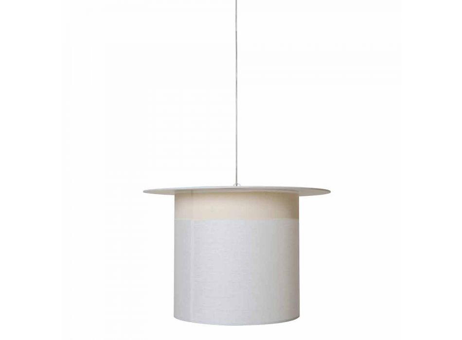 Cylinder Design White Linen Suspension Lamp, Made in Italy - Magic Viadurini