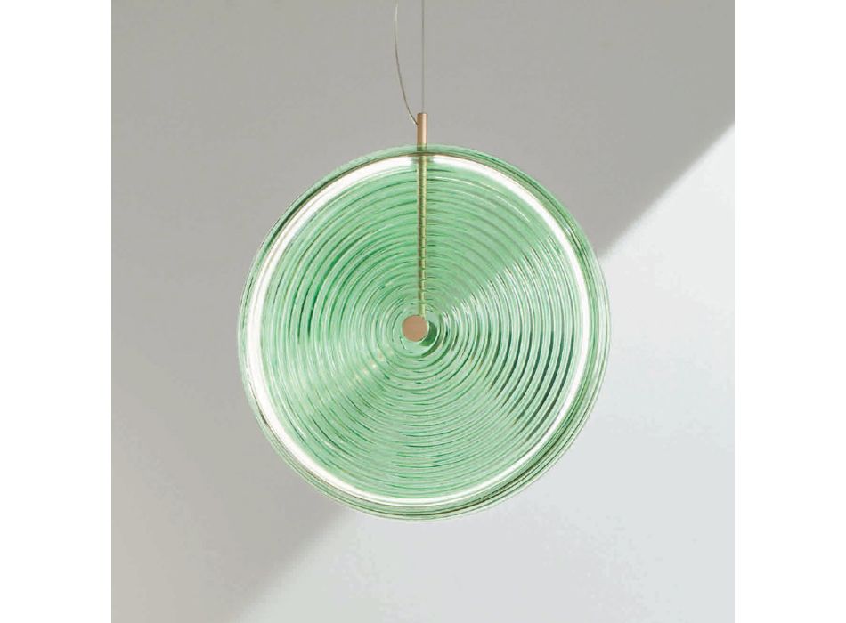 Hänglampa i metall och glas dekorerad med koncentriska linjer - Hackberry Viadurini